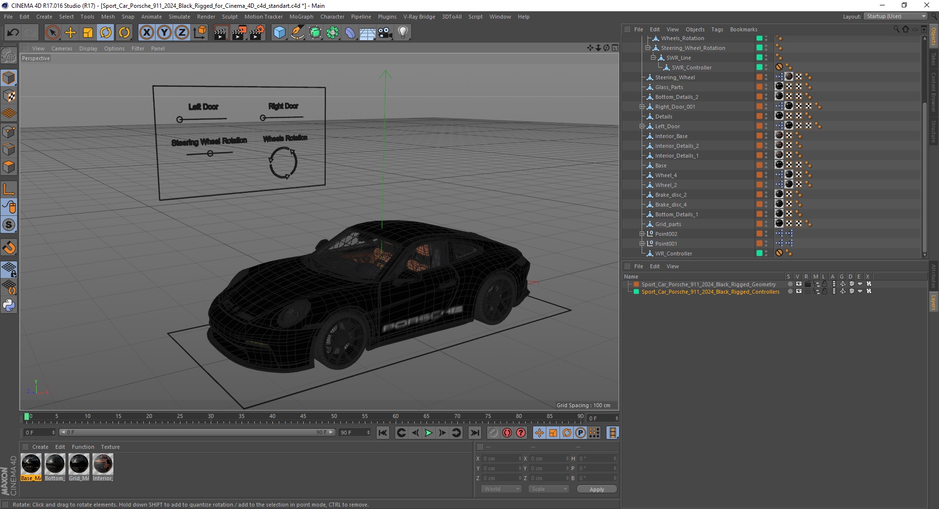 3D Sport Car Porsche 911 2024 Black Rigged for Cinema 4D model