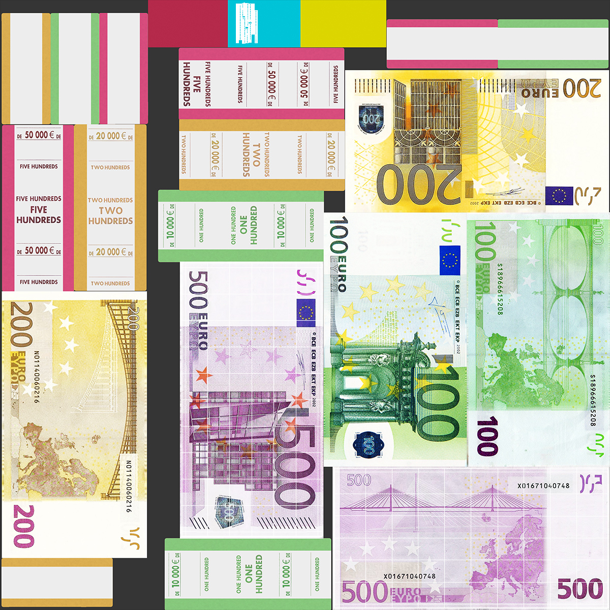Bundle of 500 Euro Banknotes Bills 3D model