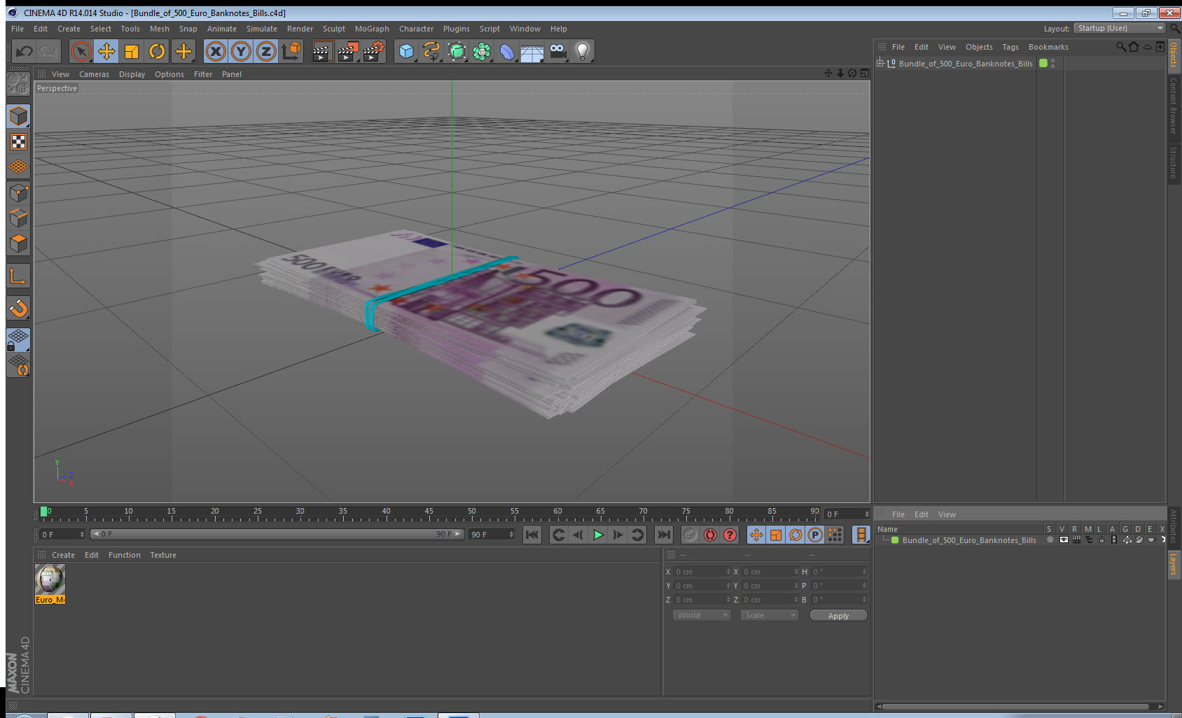 Bundle of 500 Euro Banknotes Bills 3D model