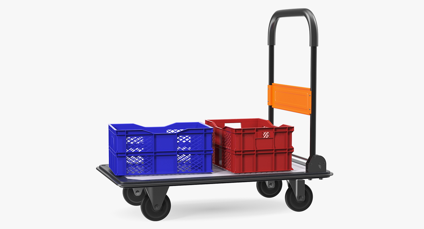 Folding Handle Trolley with Crates 3D model