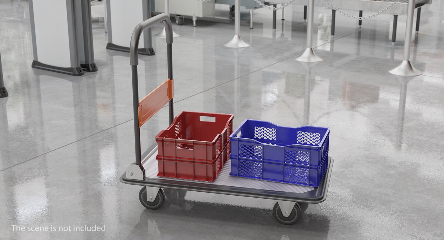 Folding Handle Trolley with Crates 3D model
