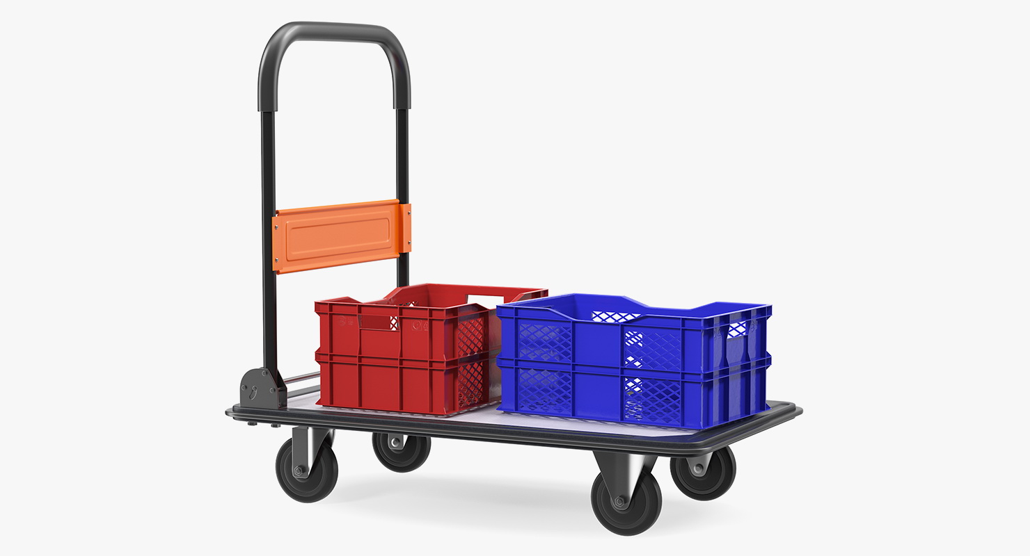 Folding Handle Trolley with Crates 3D model