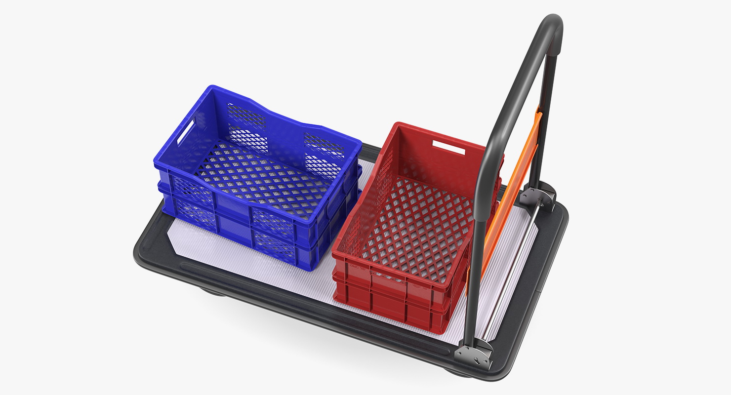 Folding Handle Trolley with Crates 3D model