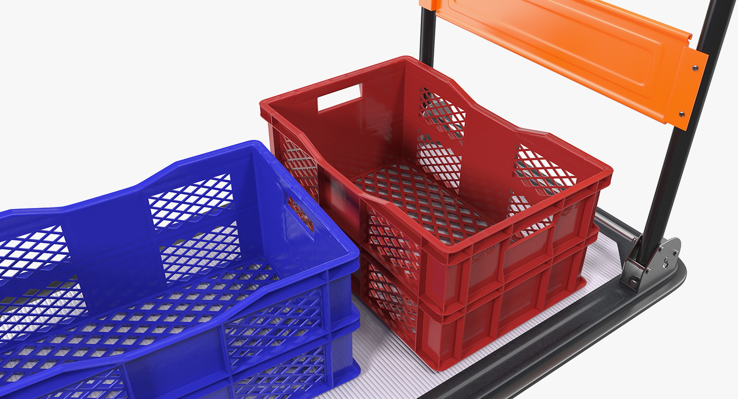 Folding Handle Trolley with Crates 3D model