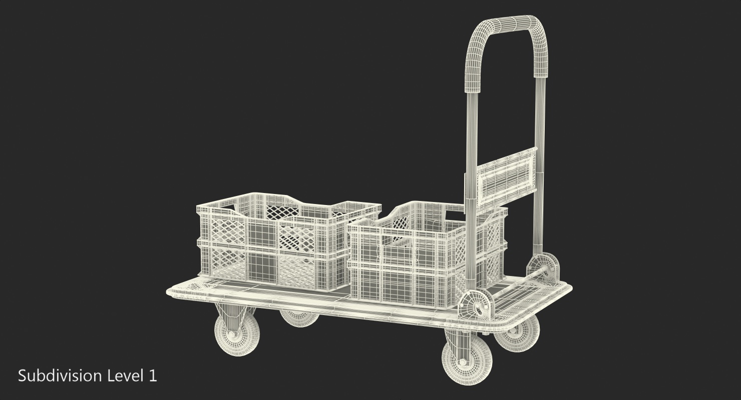 Folding Handle Trolley with Crates 3D model