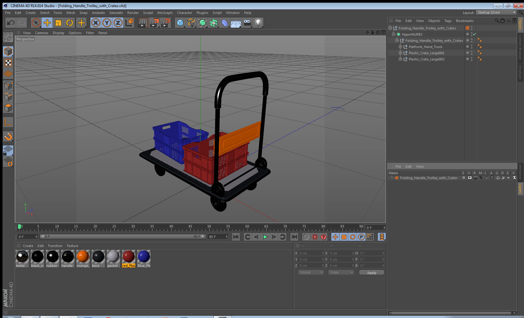 Folding Handle Trolley with Crates 3D model