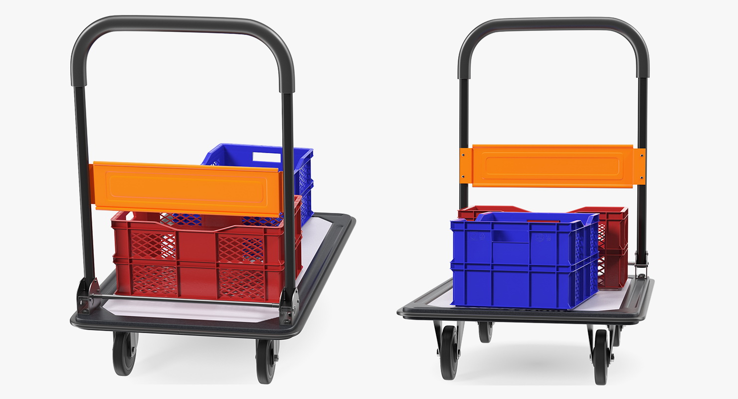 Folding Handle Trolley with Crates 3D model