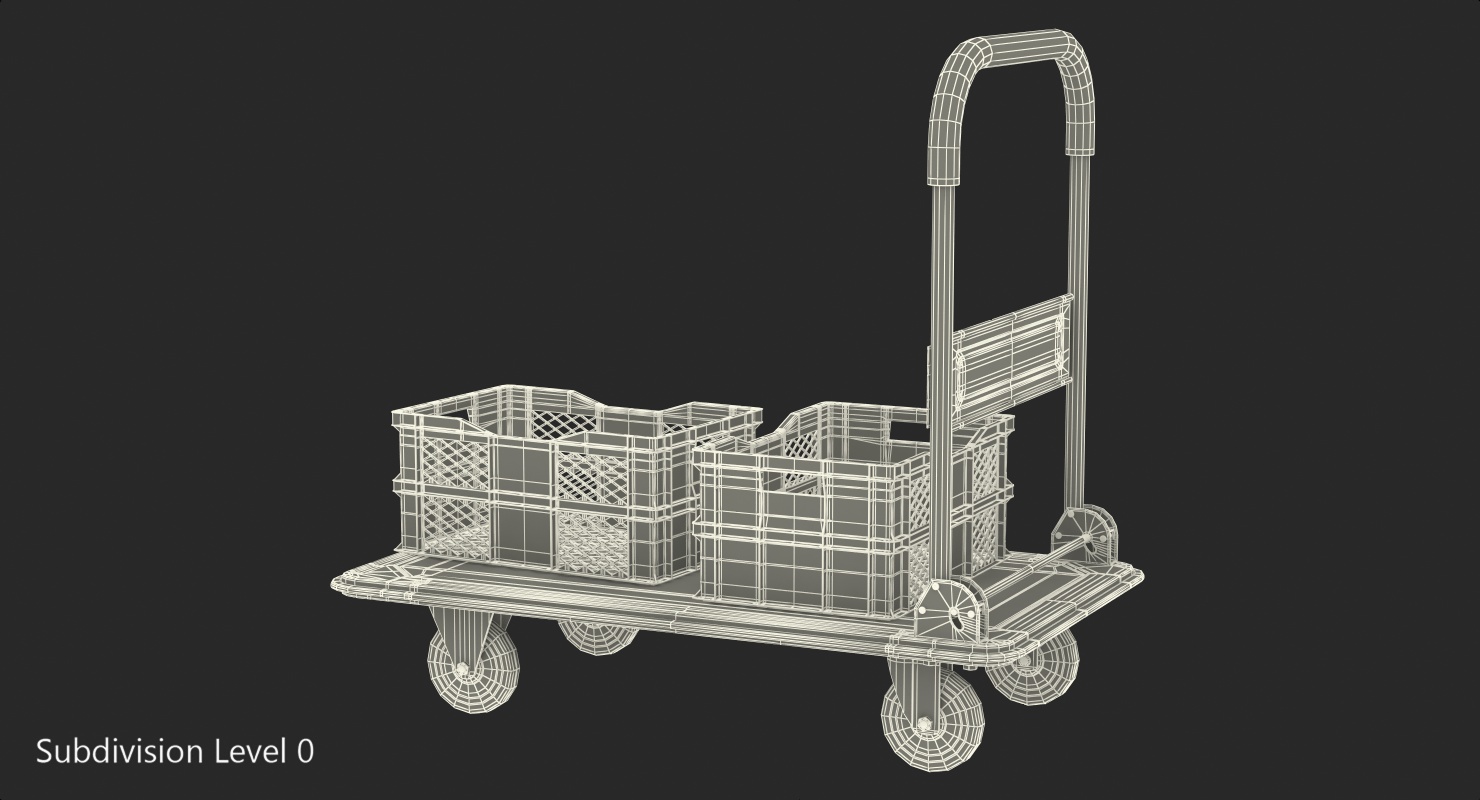 Folding Handle Trolley with Crates 3D model