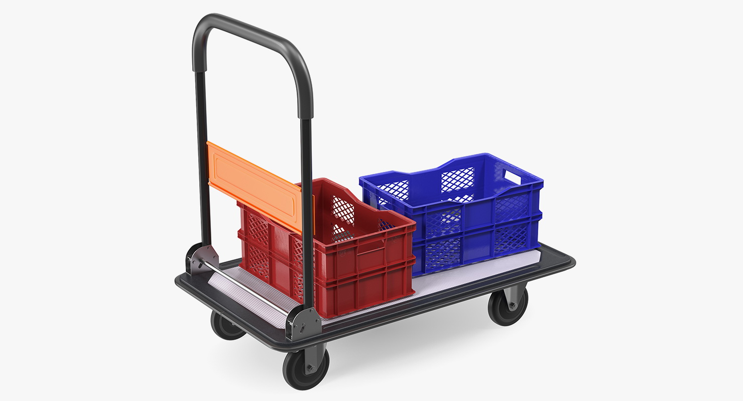 Folding Handle Trolley with Crates 3D model