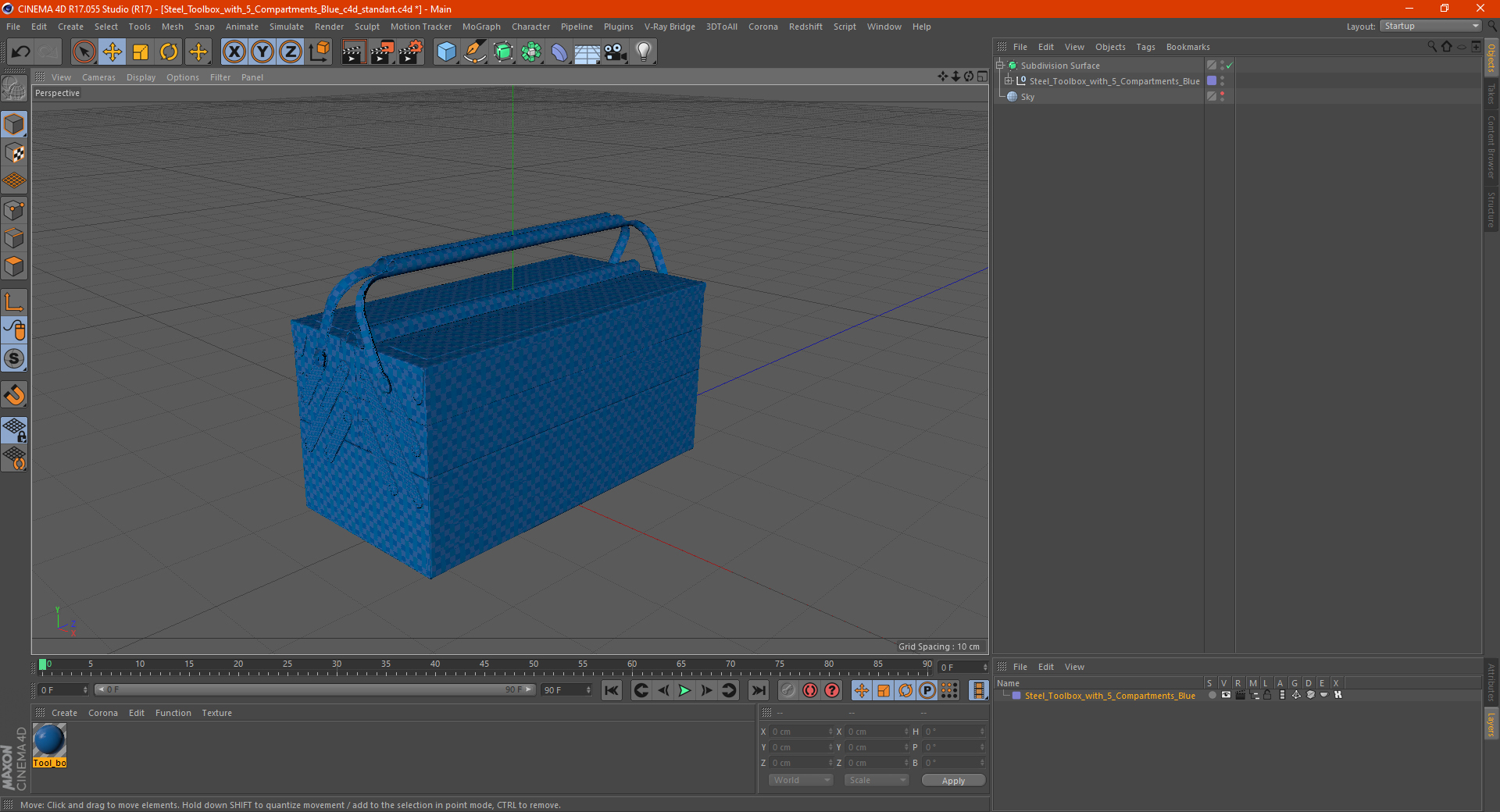 3D Steel Toolbox with 5 Compartments Blue model