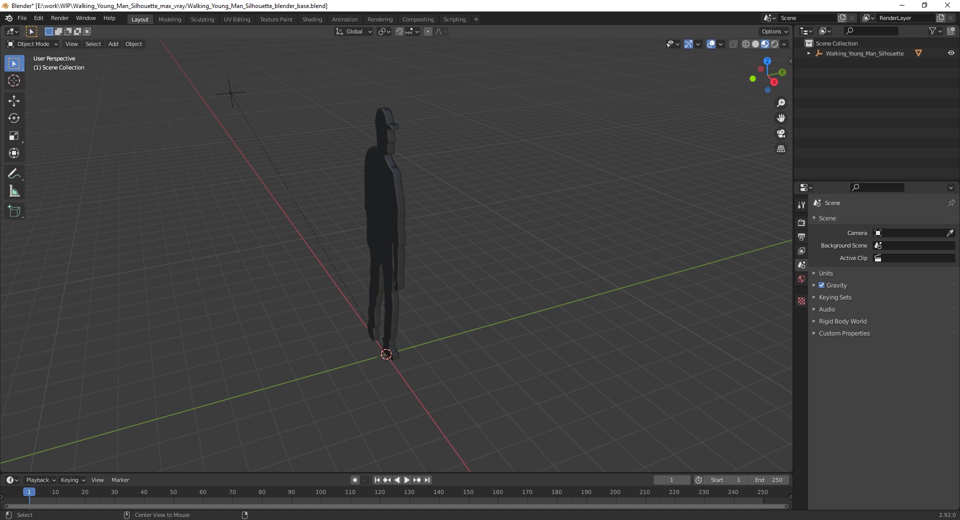 3D Walking Young Man Silhouette model