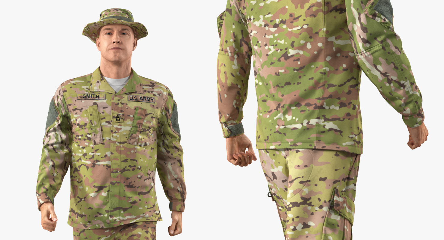 3D model US Army Soldier Camouflage Uniform Fur Rigged