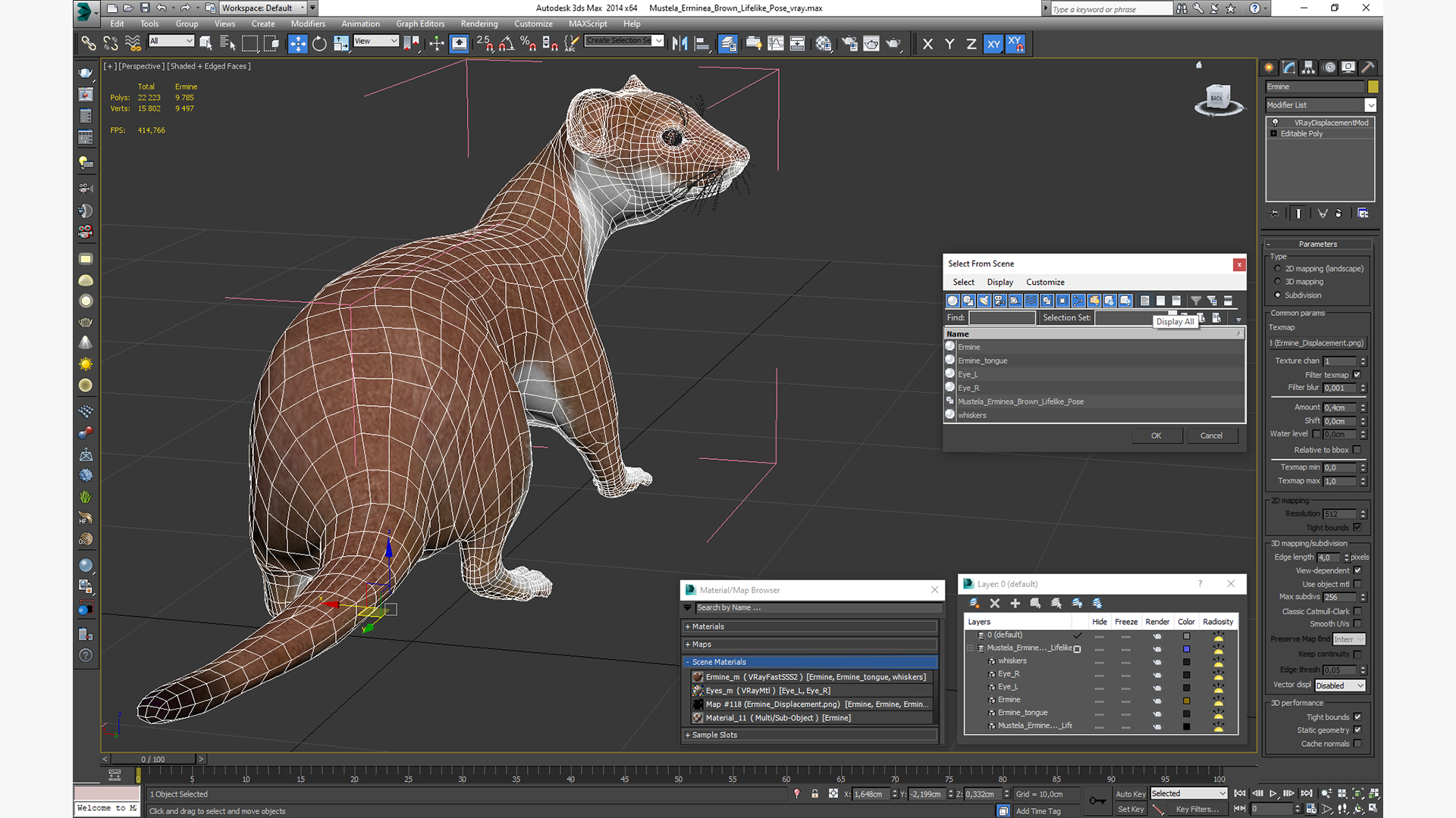 3D model Mustela Erminea Brown Lifelike Pose
