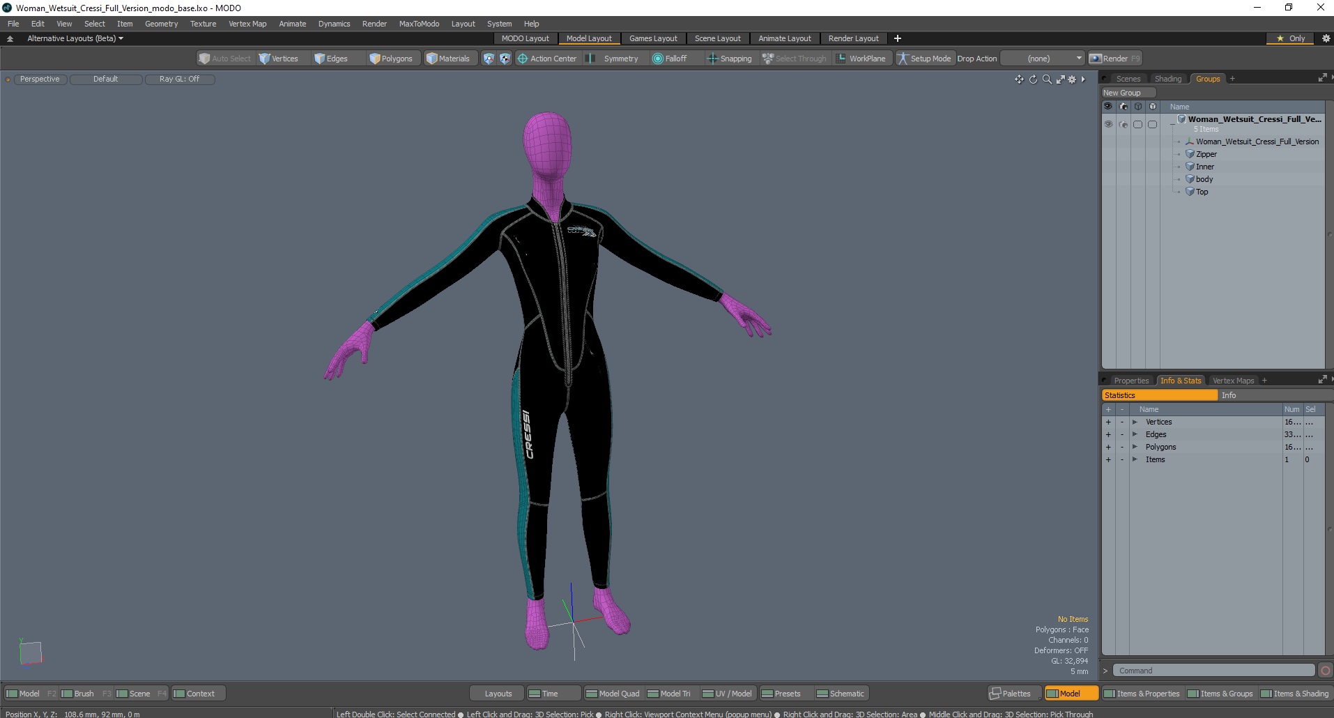 3D Woman Wetsuit Cressi Full Version model