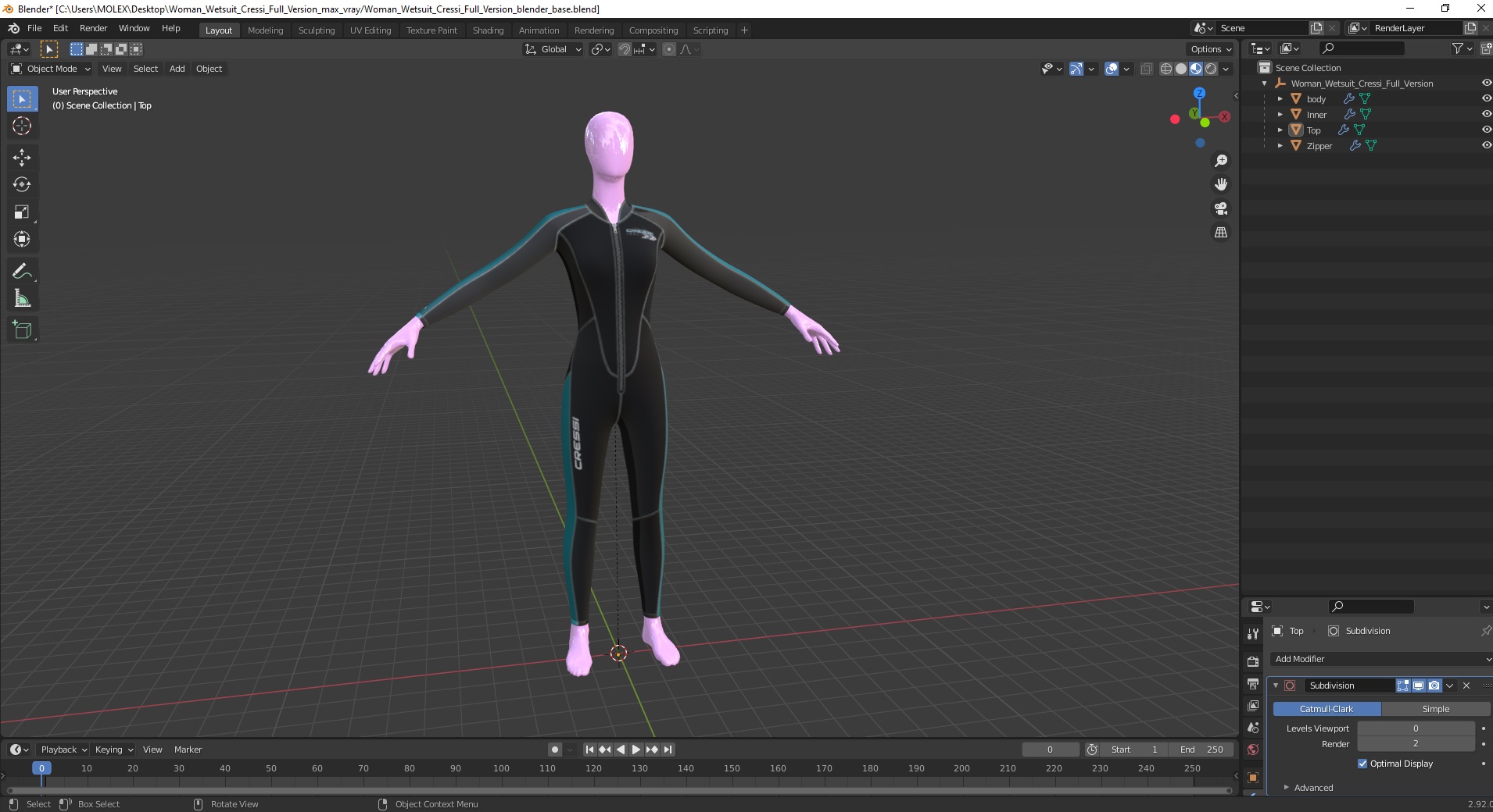 3D Woman Wetsuit Cressi Full Version model