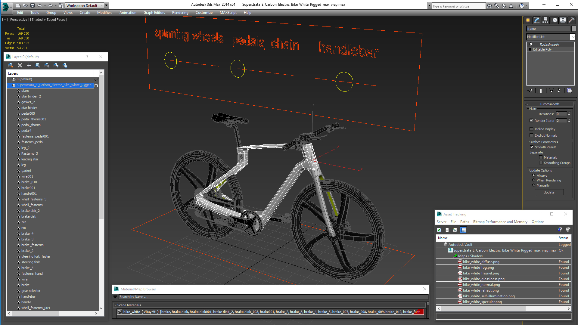 Superstrata E Carbon Electric Bike White Rigged 3D