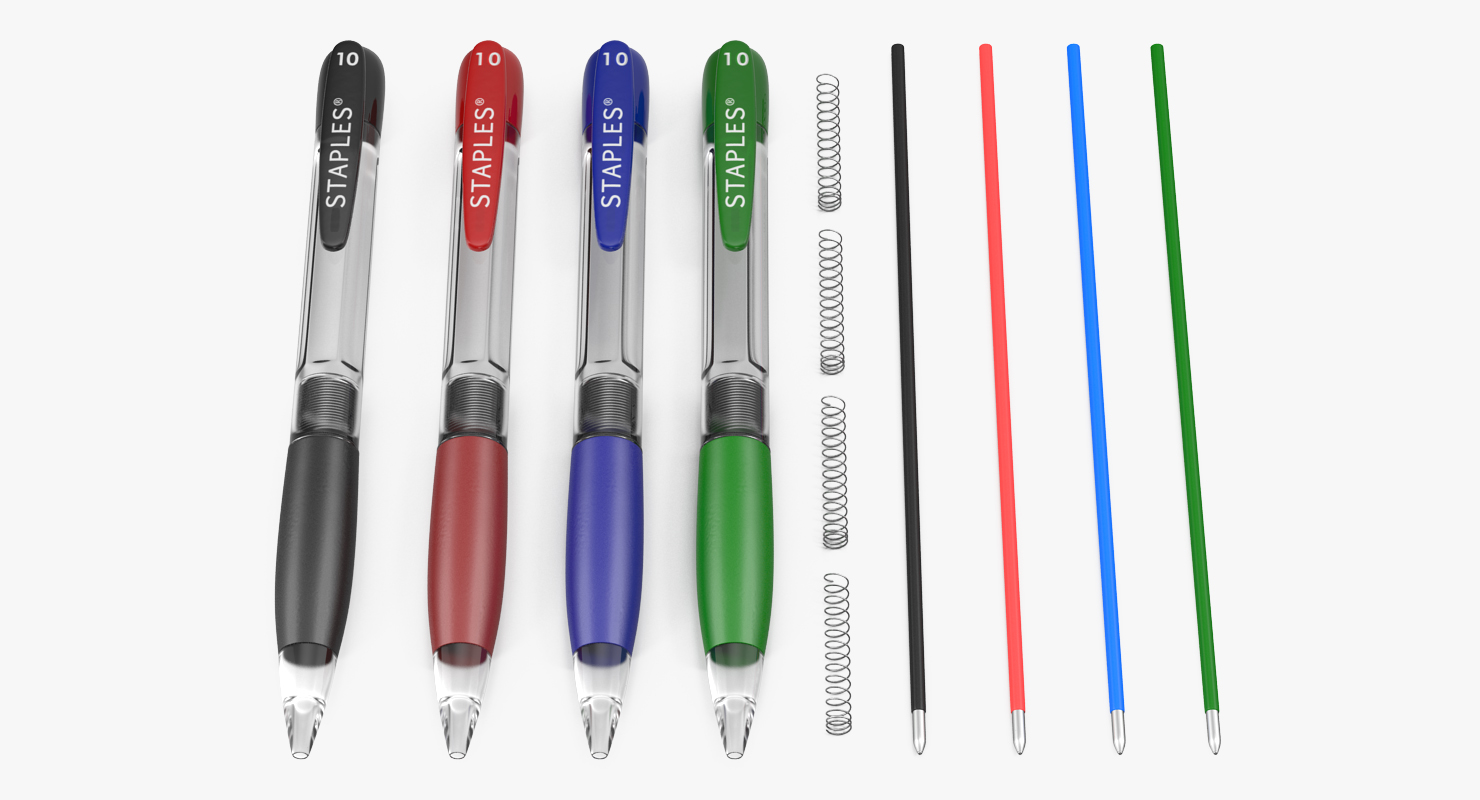 3D model Retractable Ballpoint Pens Set