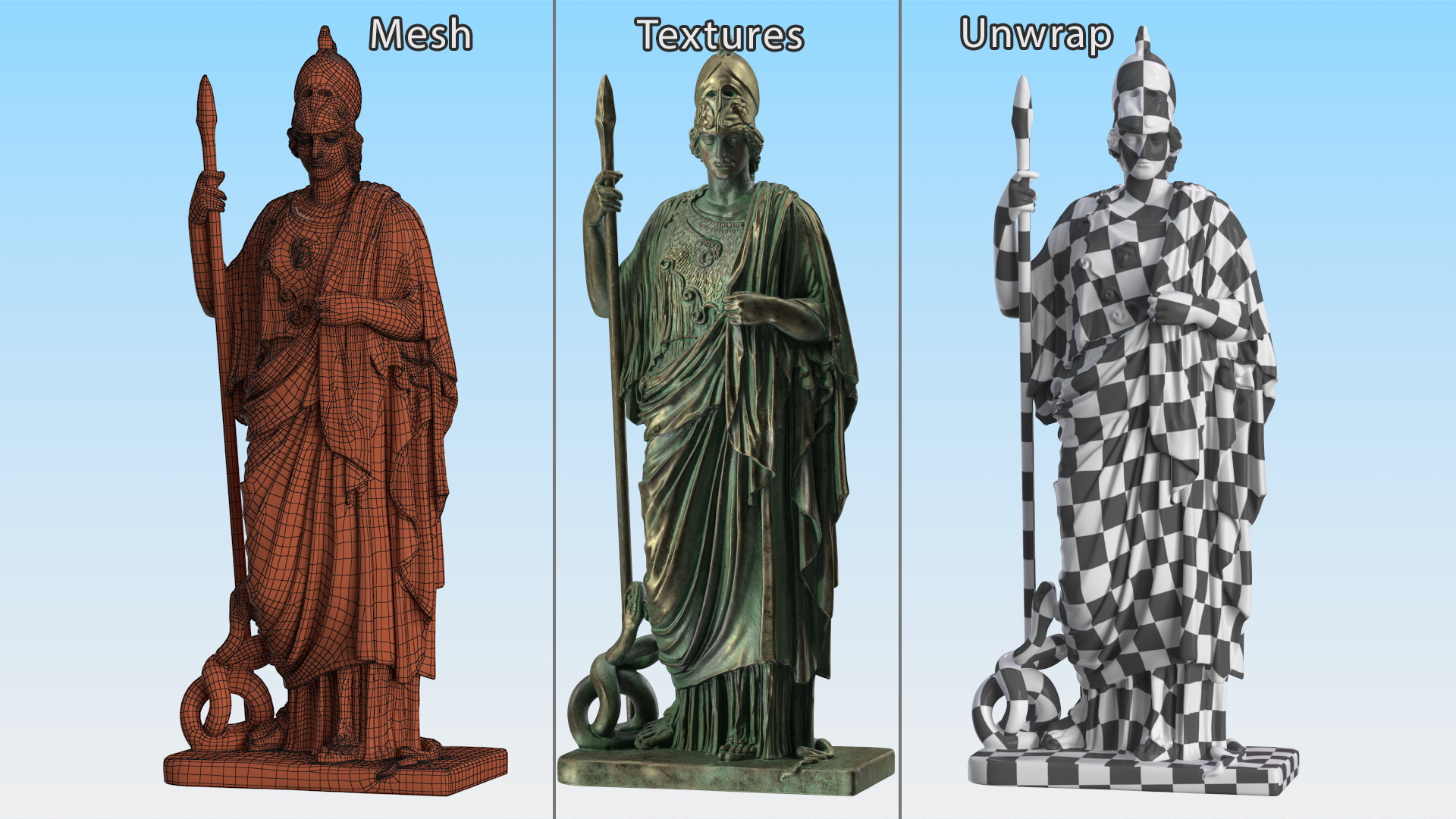 Statue Goddess Athena Bronze Old 3D