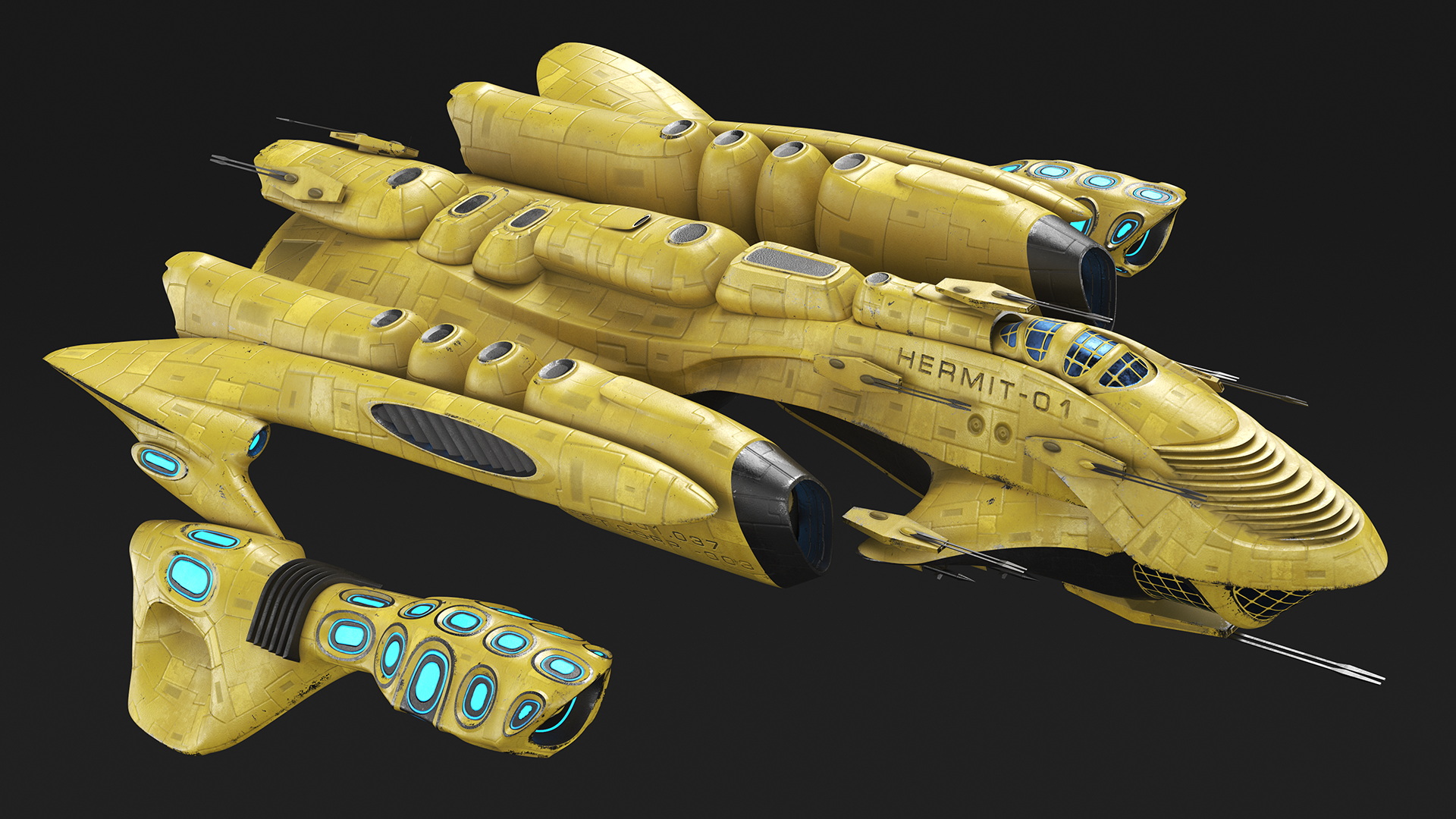 3D Concept Space Warship Yellow model