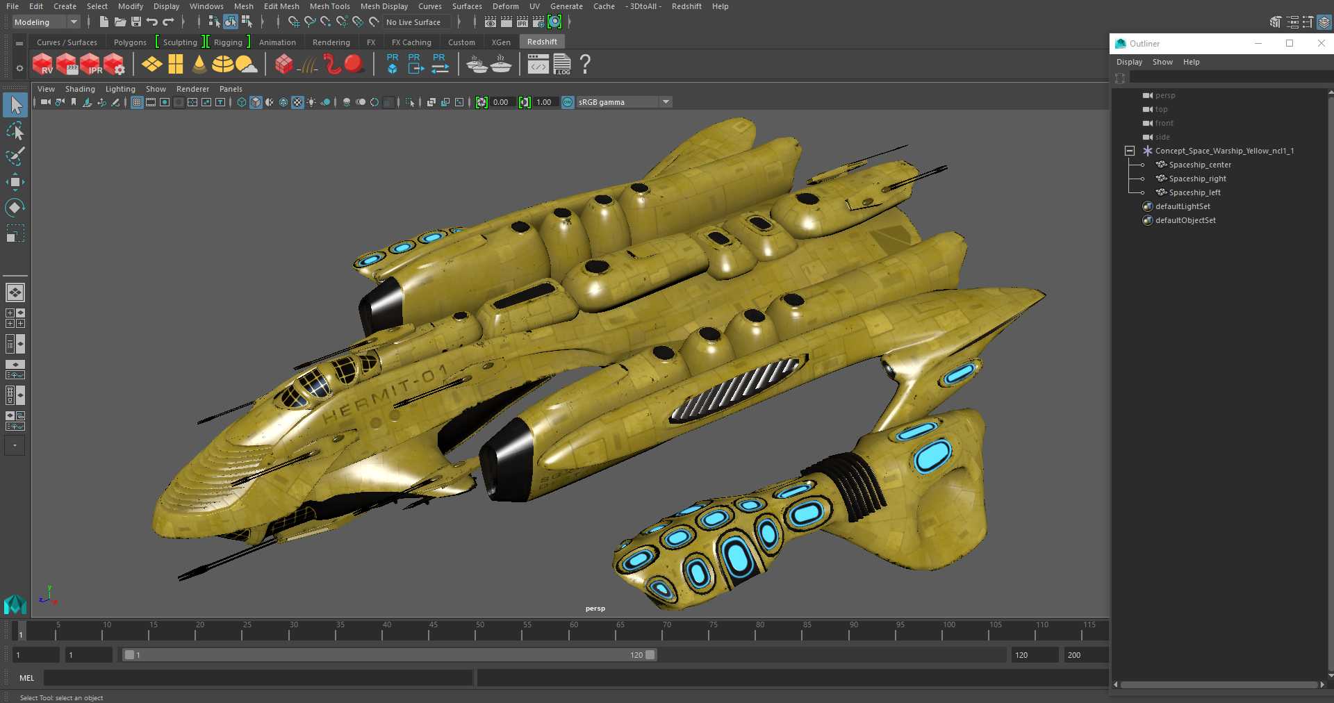 3D Concept Space Warship Yellow model