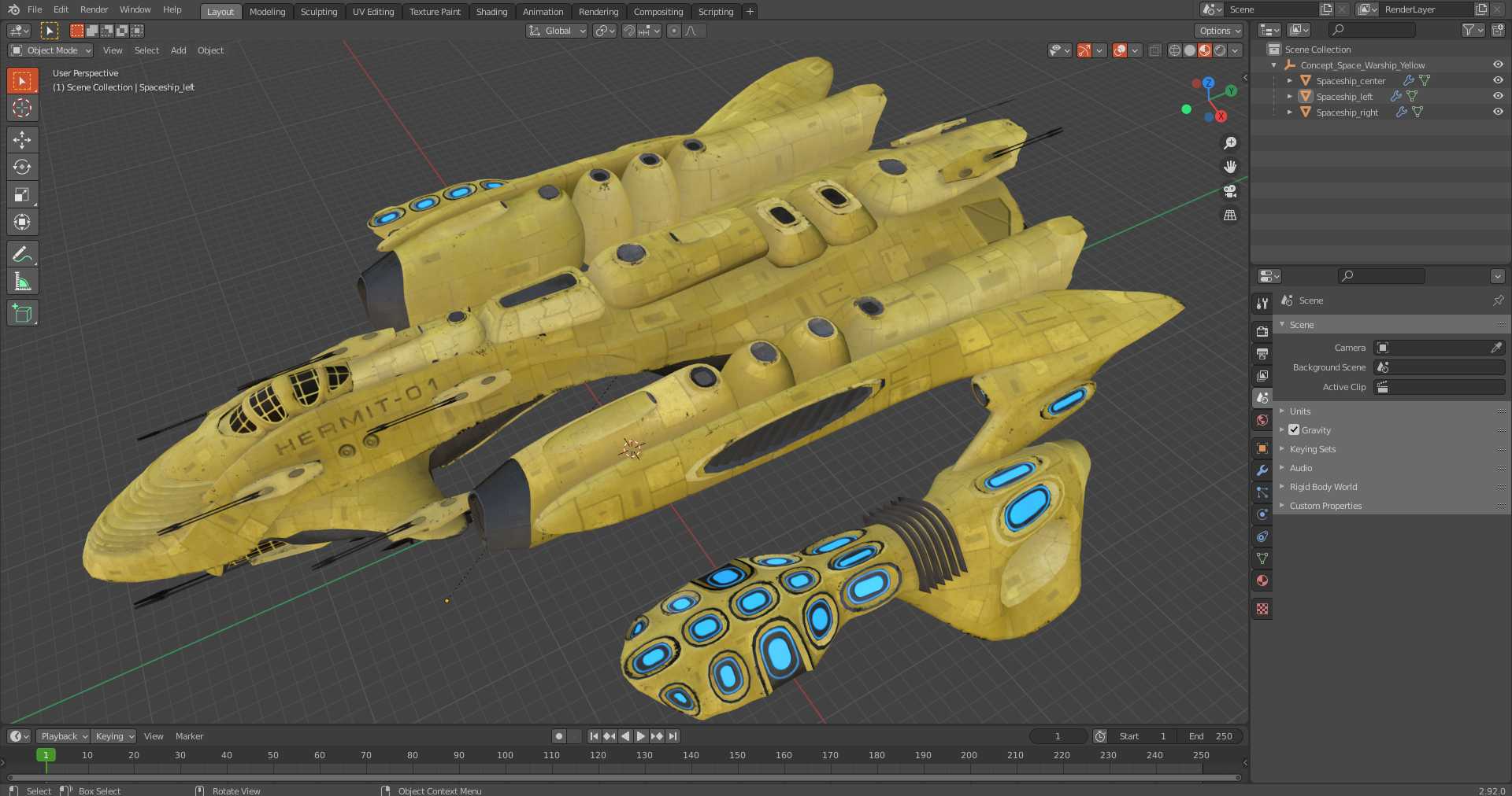 3D Concept Space Warship Yellow model
