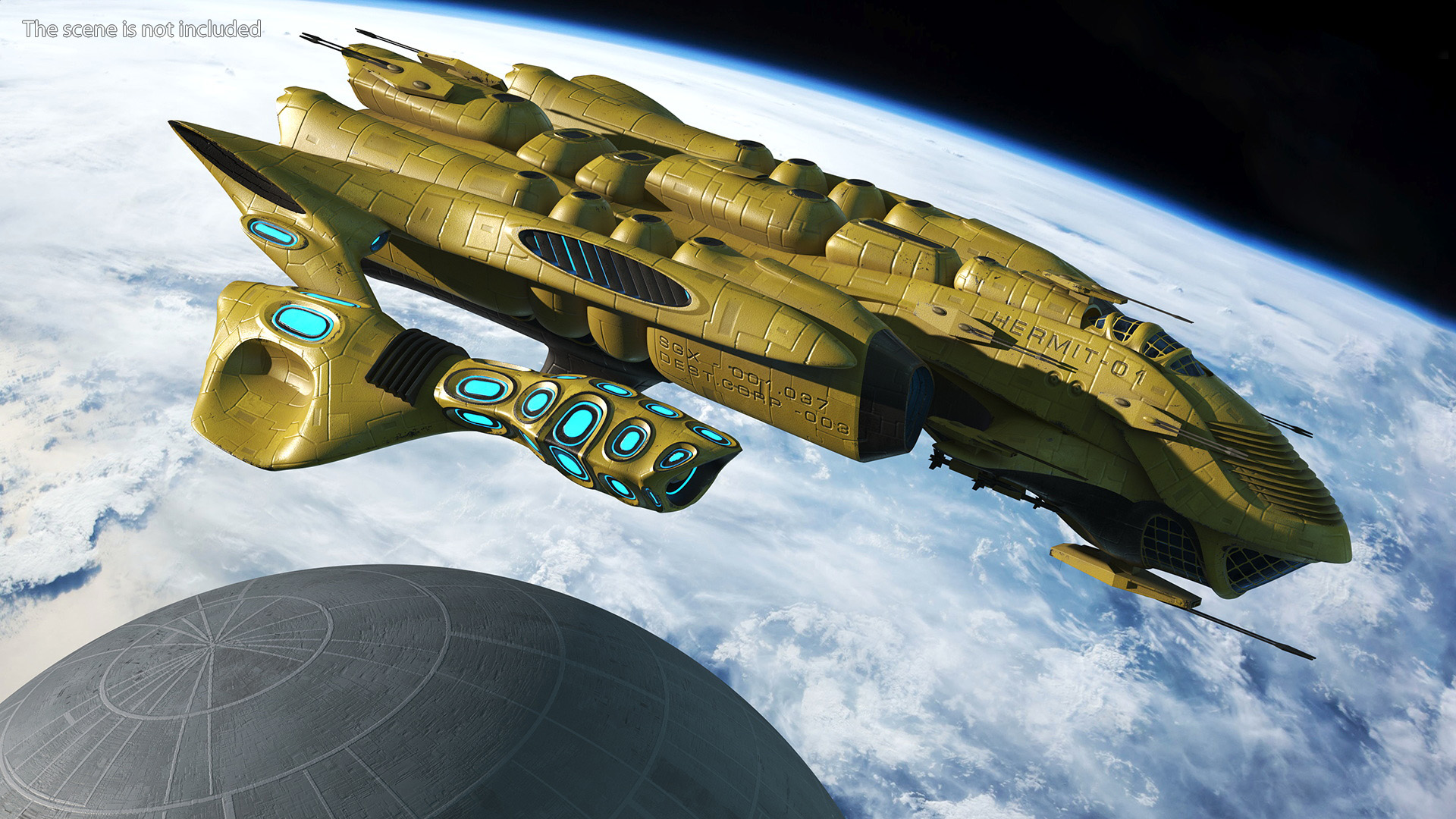 3D Concept Space Warship Yellow model