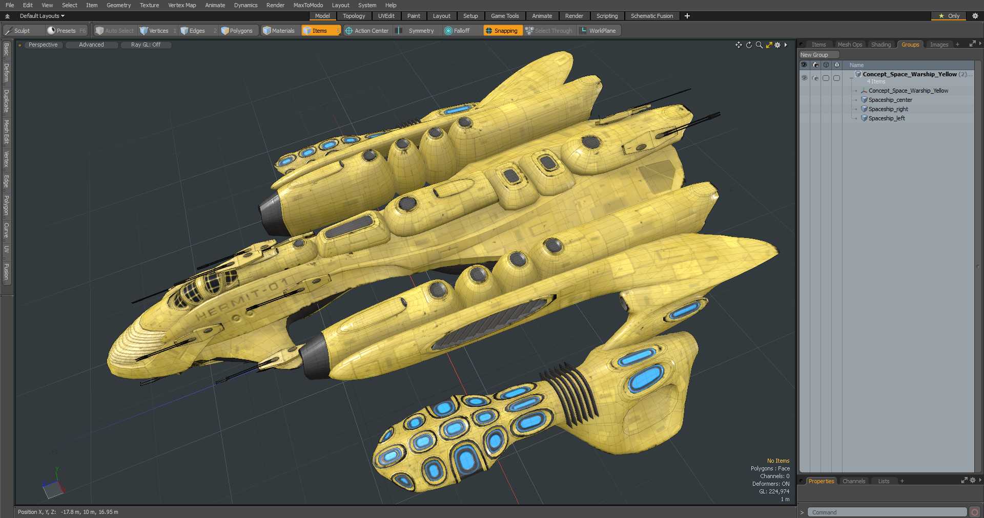 3D Concept Space Warship Yellow model