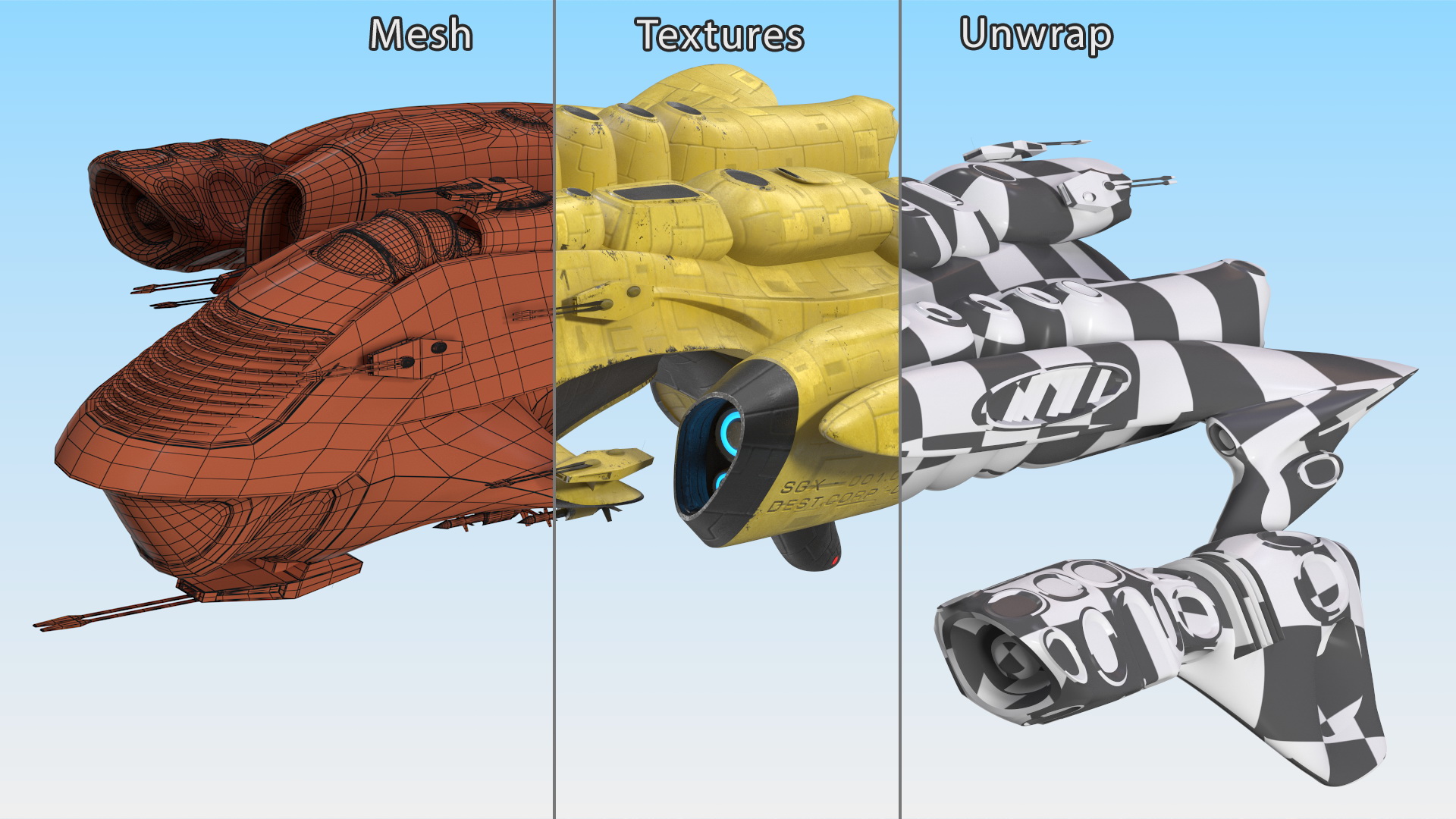 3D Concept Space Warship Yellow model
