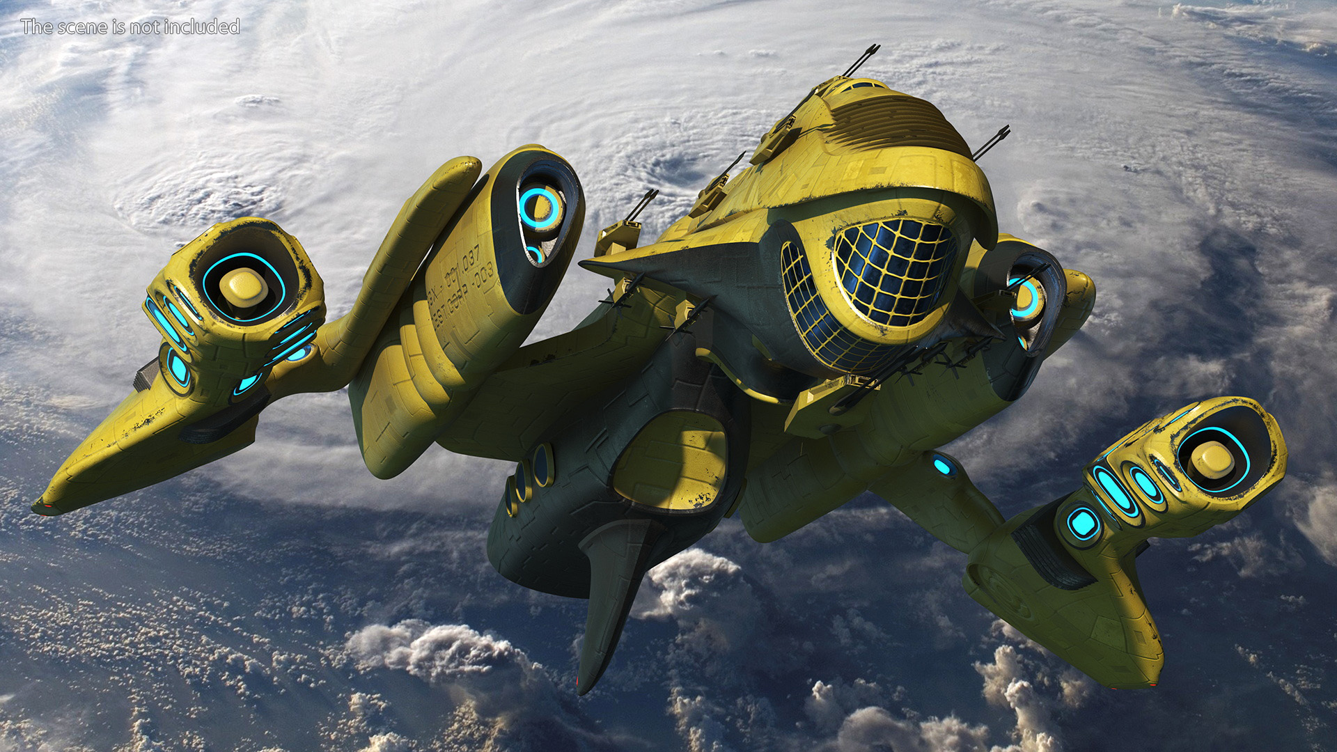 3D Concept Space Warship Yellow model