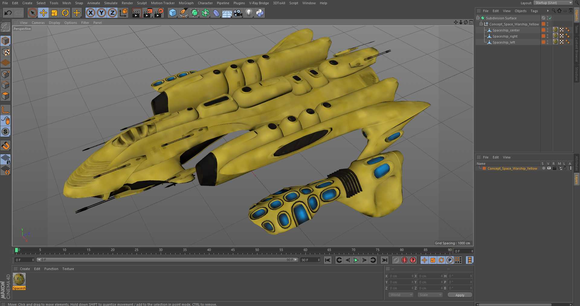 3D Concept Space Warship Yellow model