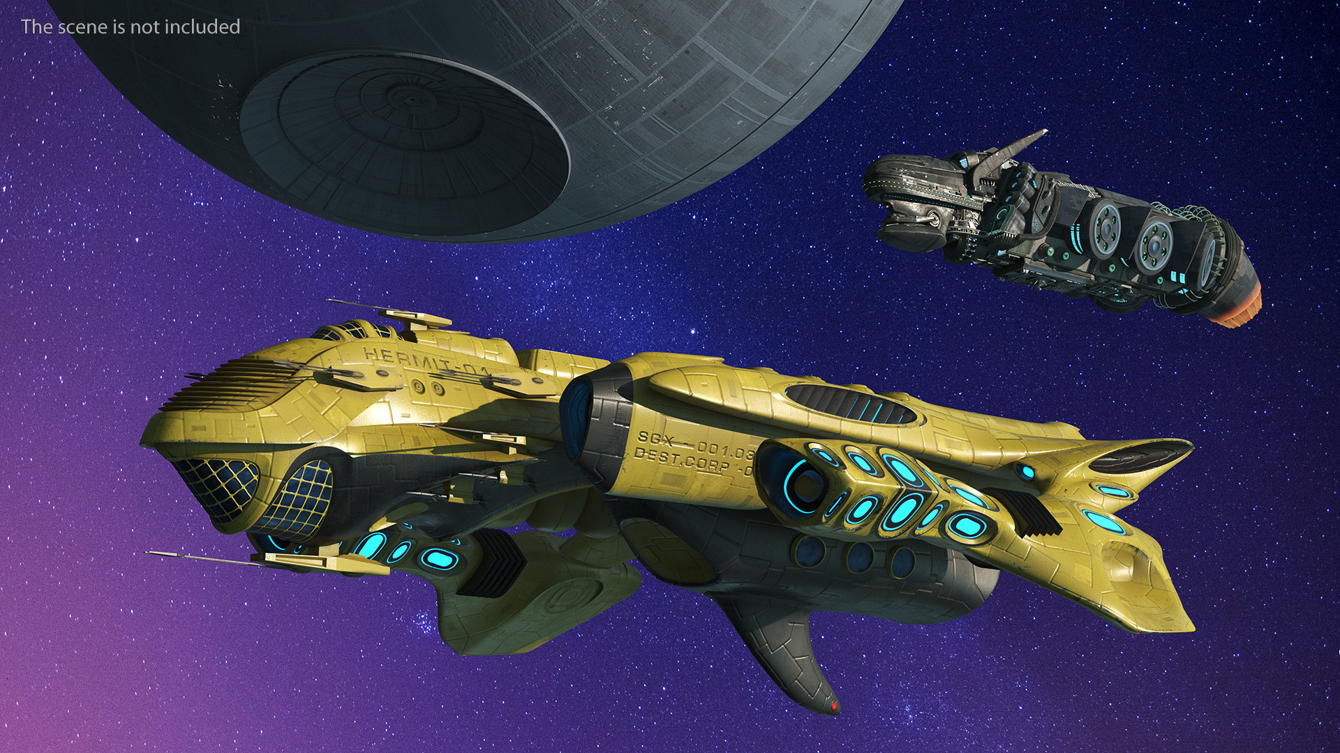 3D Concept Space Warship Yellow model