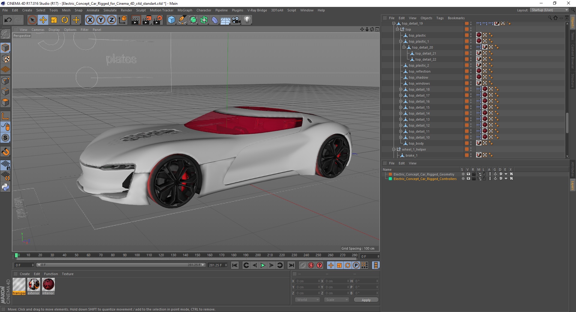 3D Electric Concept Car Rigged for Cinema 4D
