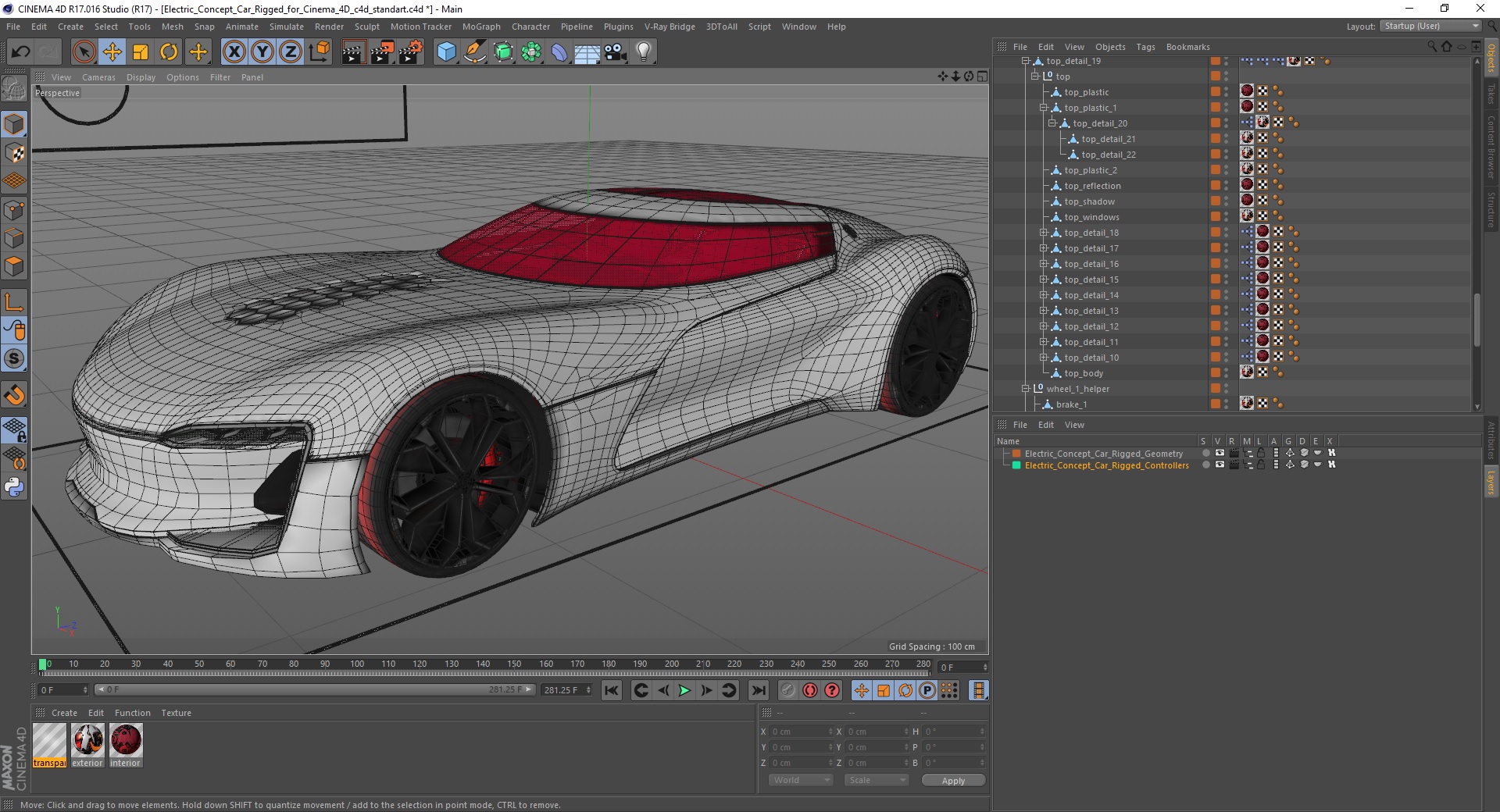 3D Electric Concept Car Rigged for Cinema 4D