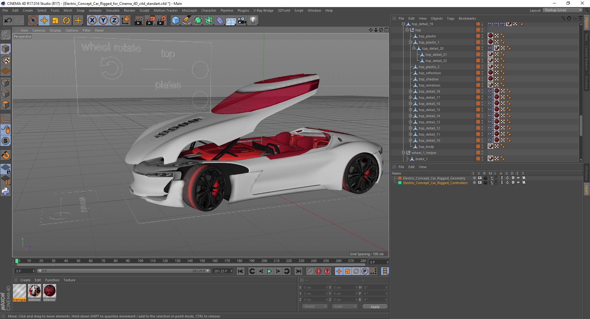 3D Electric Concept Car Rigged for Cinema 4D