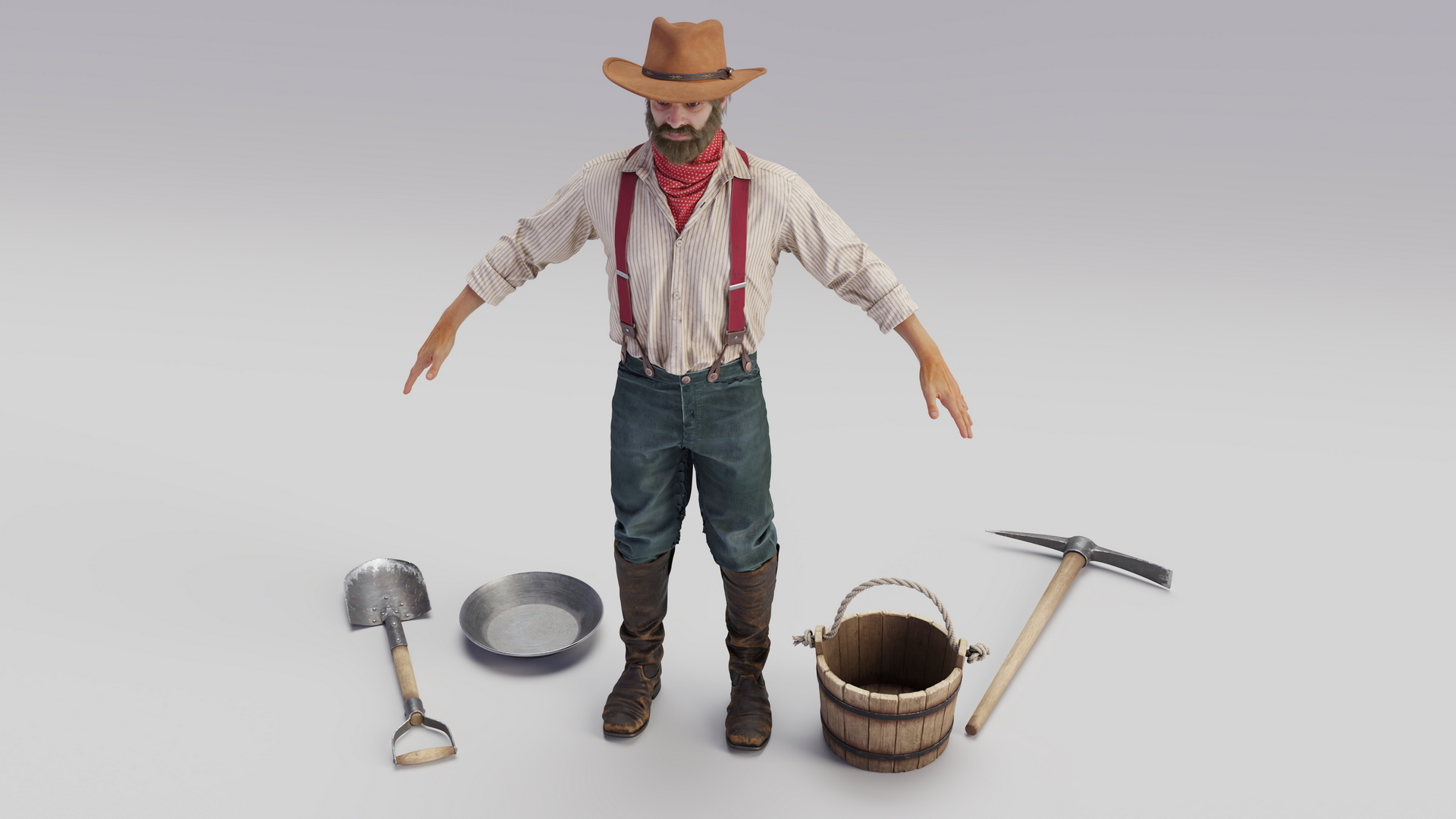 3D Wild West Prospector with Tools