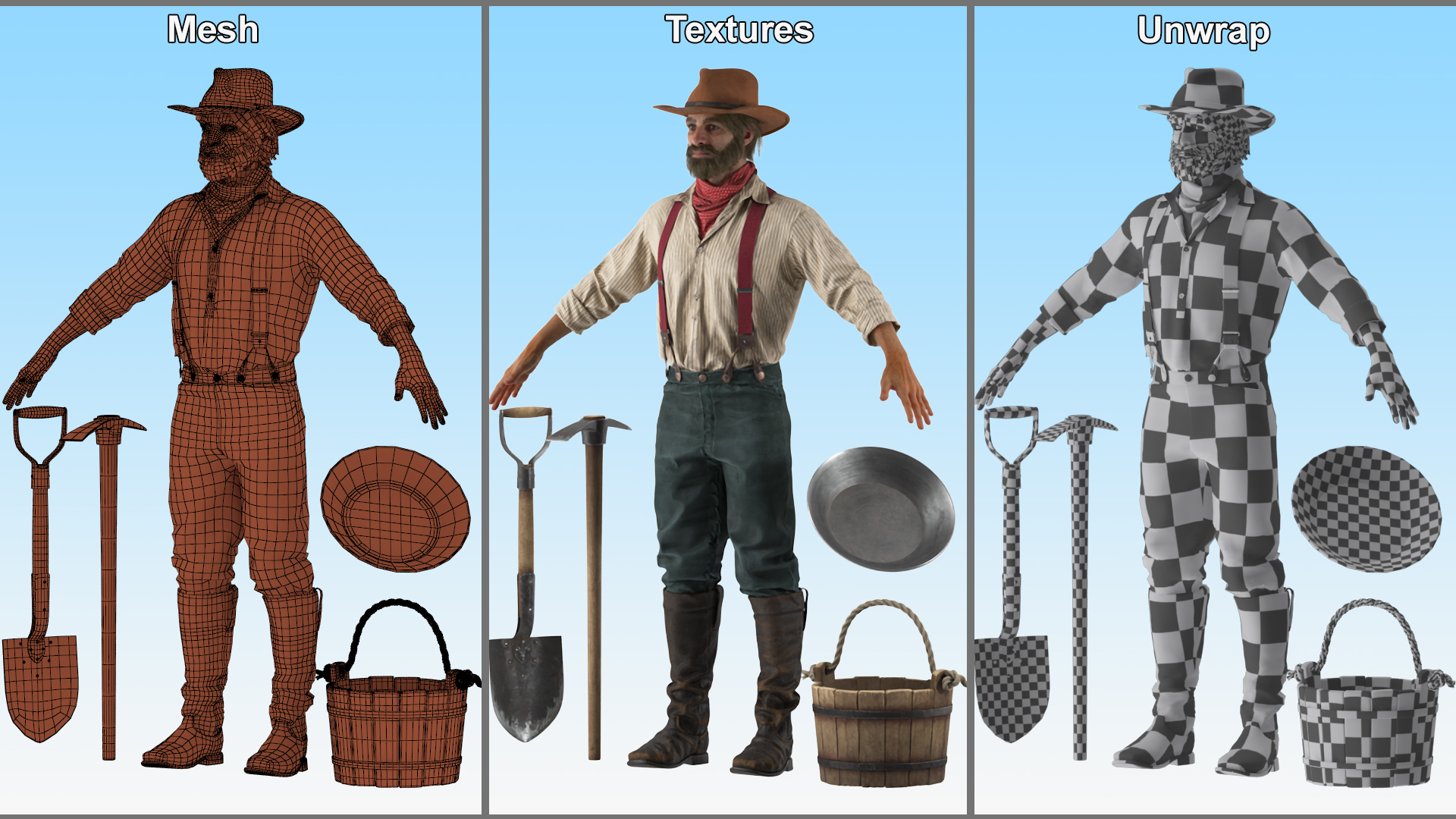 3D Wild West Prospector with Tools