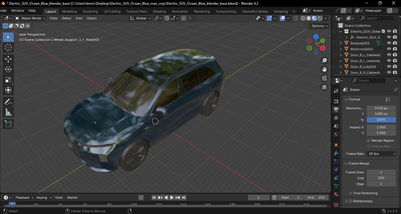 3D Electric SUV Ocean Blue model