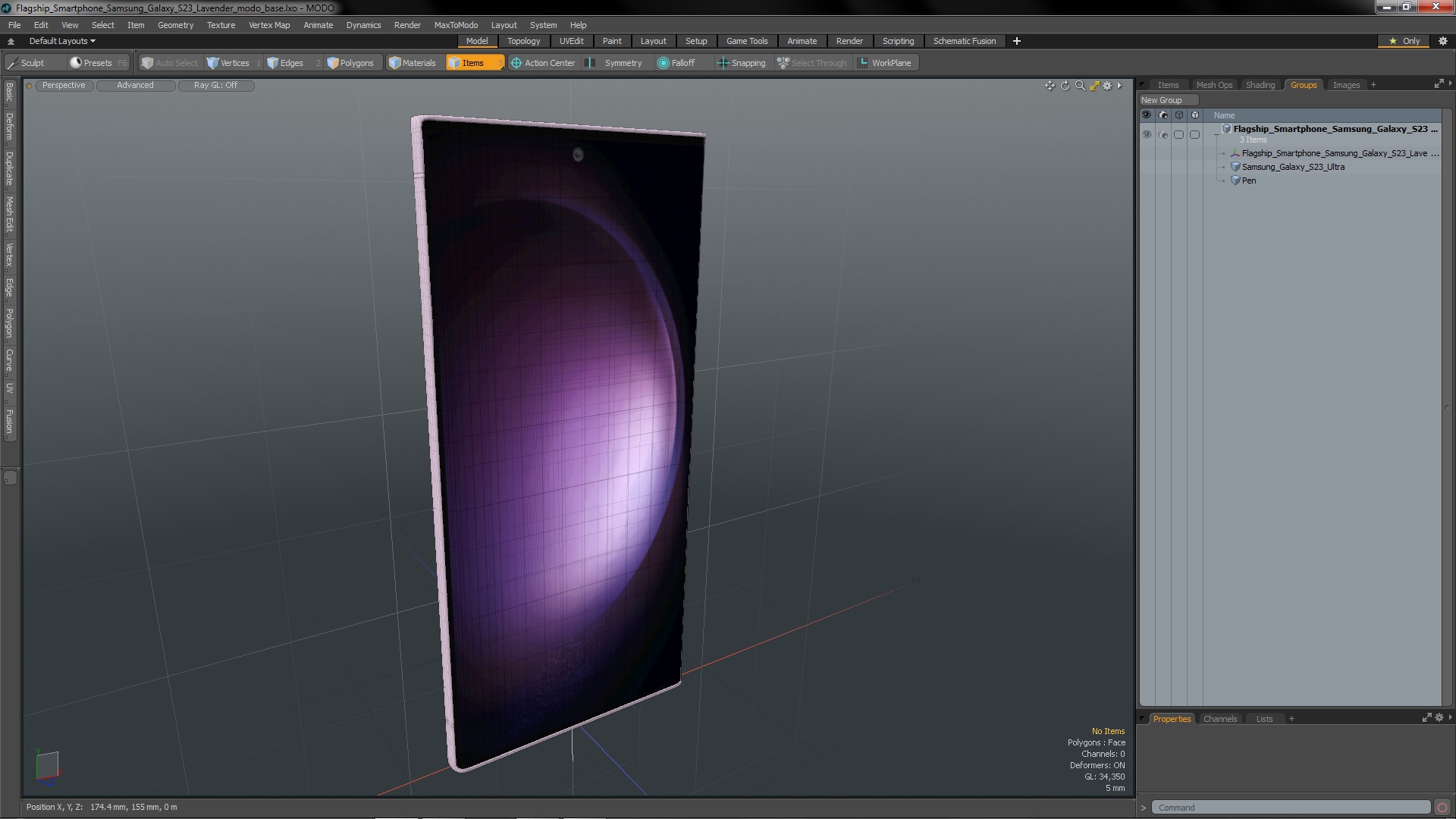 Flagship Smartphone Samsung Galaxy S23 Lavender 3D