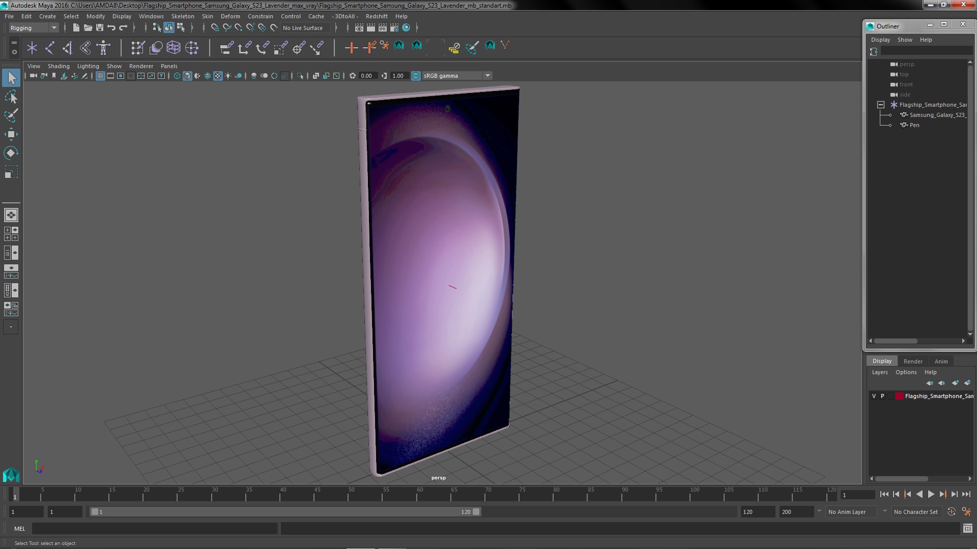 Flagship Smartphone Samsung Galaxy S23 Lavender 3D