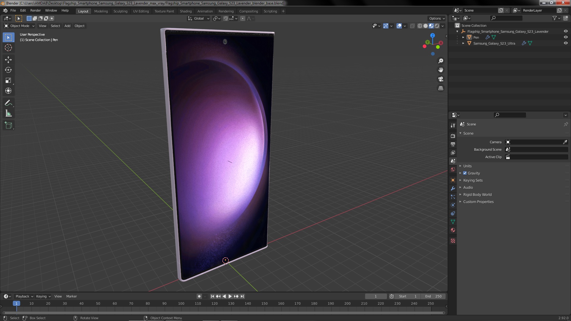 Flagship Smartphone Samsung Galaxy S23 Lavender 3D
