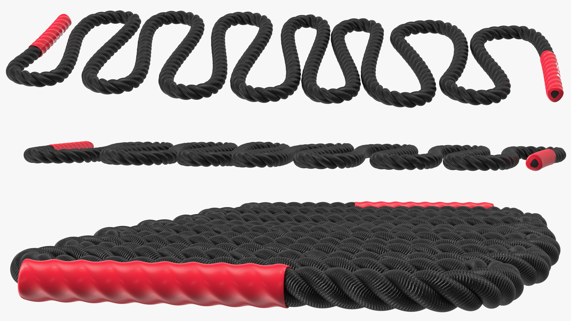 3D Pure2Improve Battle Rope Black with Red Handle