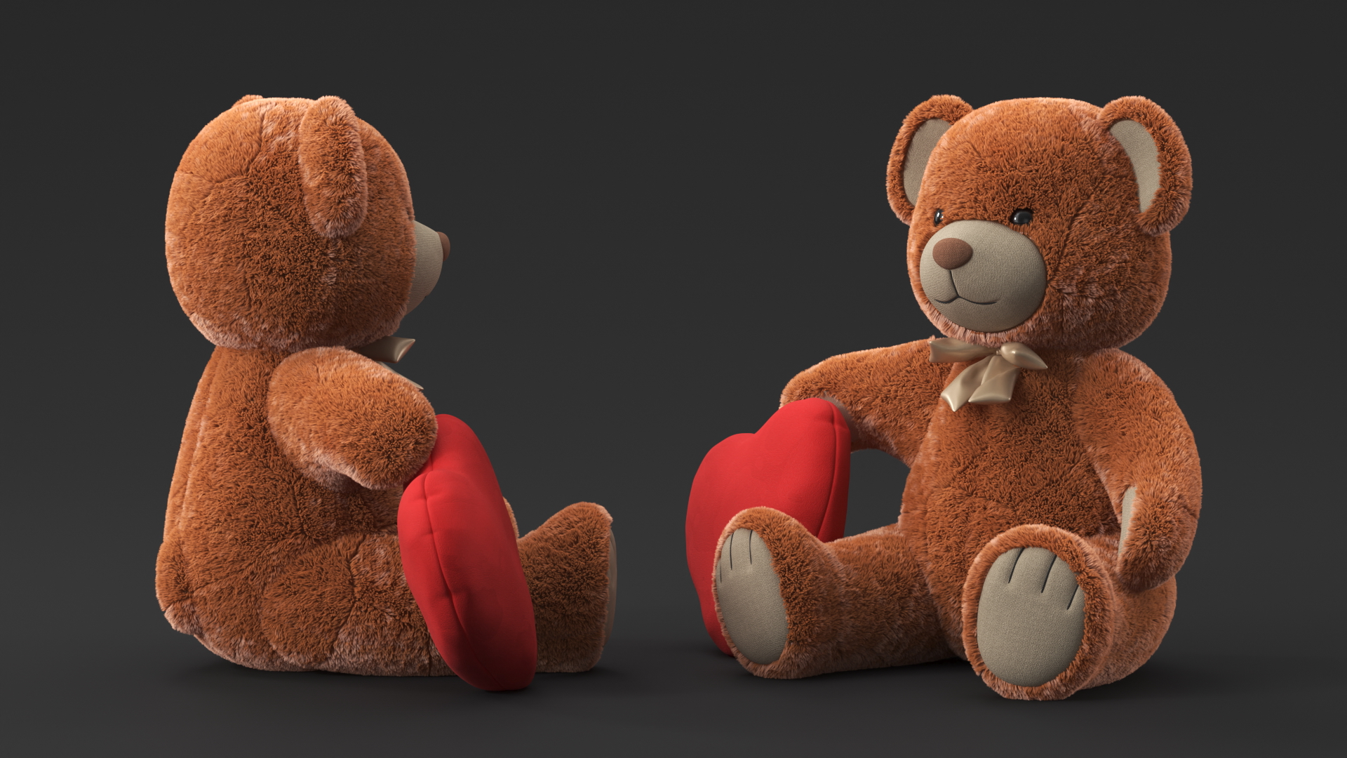 3D model Teddy Bear Toy Brown with Heart Fur