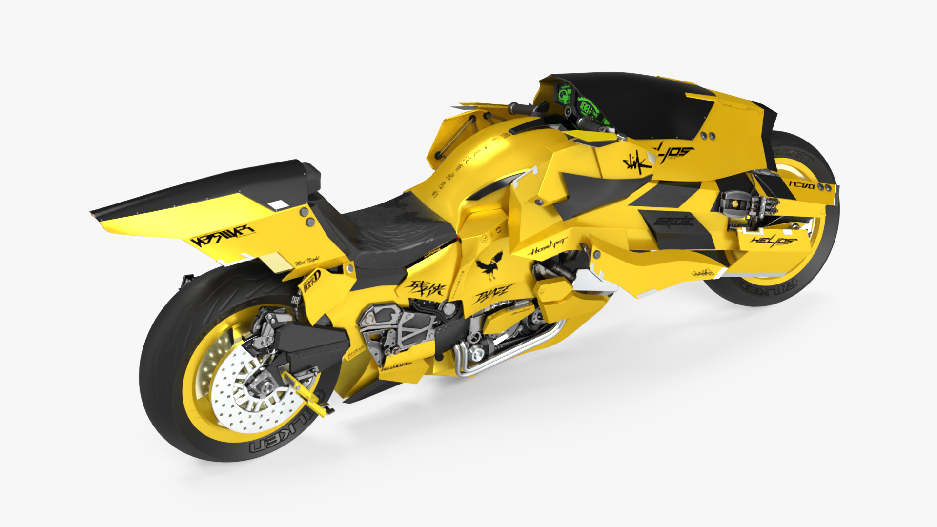 3D model Futuristic Street Racing Motorcycle Yellow Color Rigged
