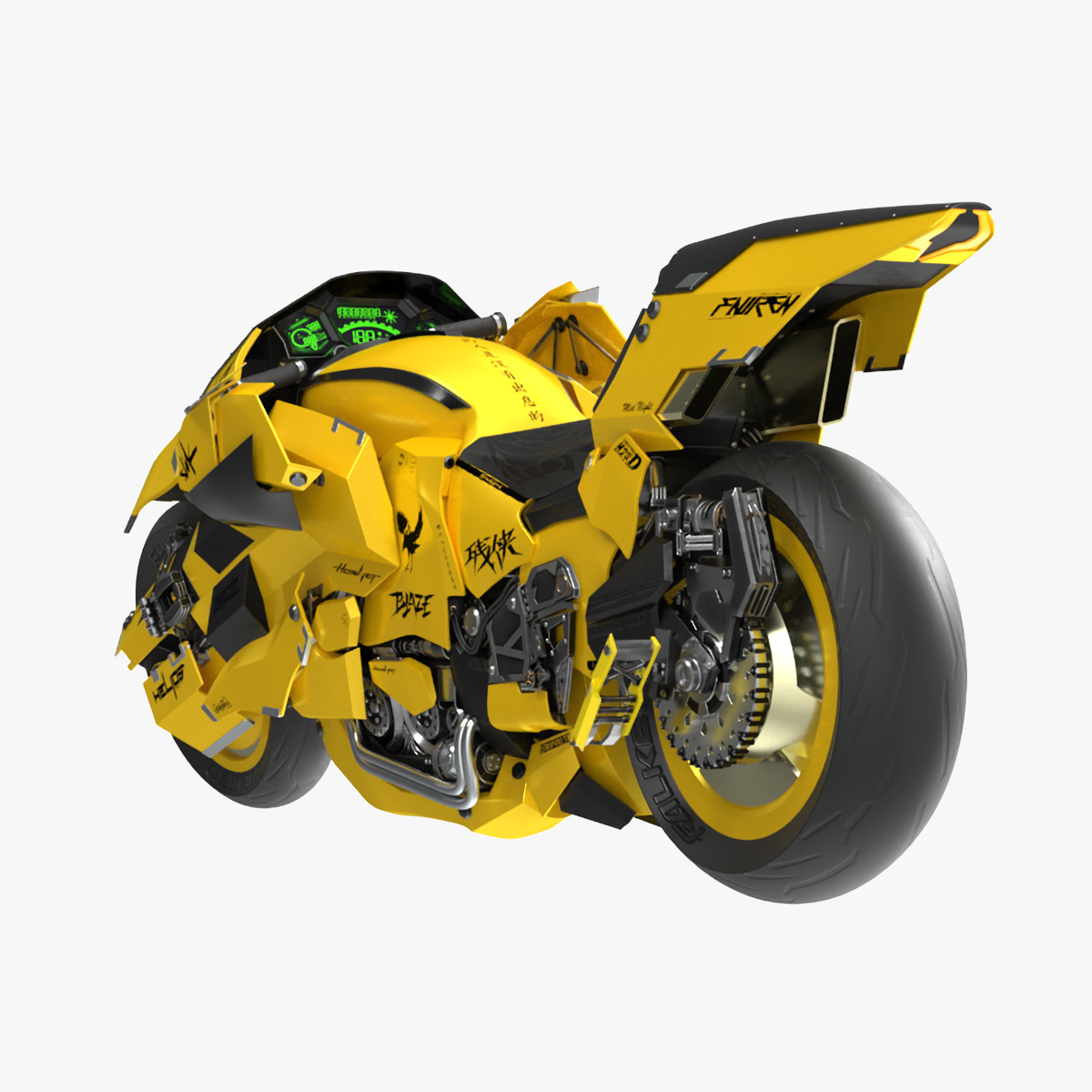 3D model Futuristic Street Racing Motorcycle Yellow Color Rigged