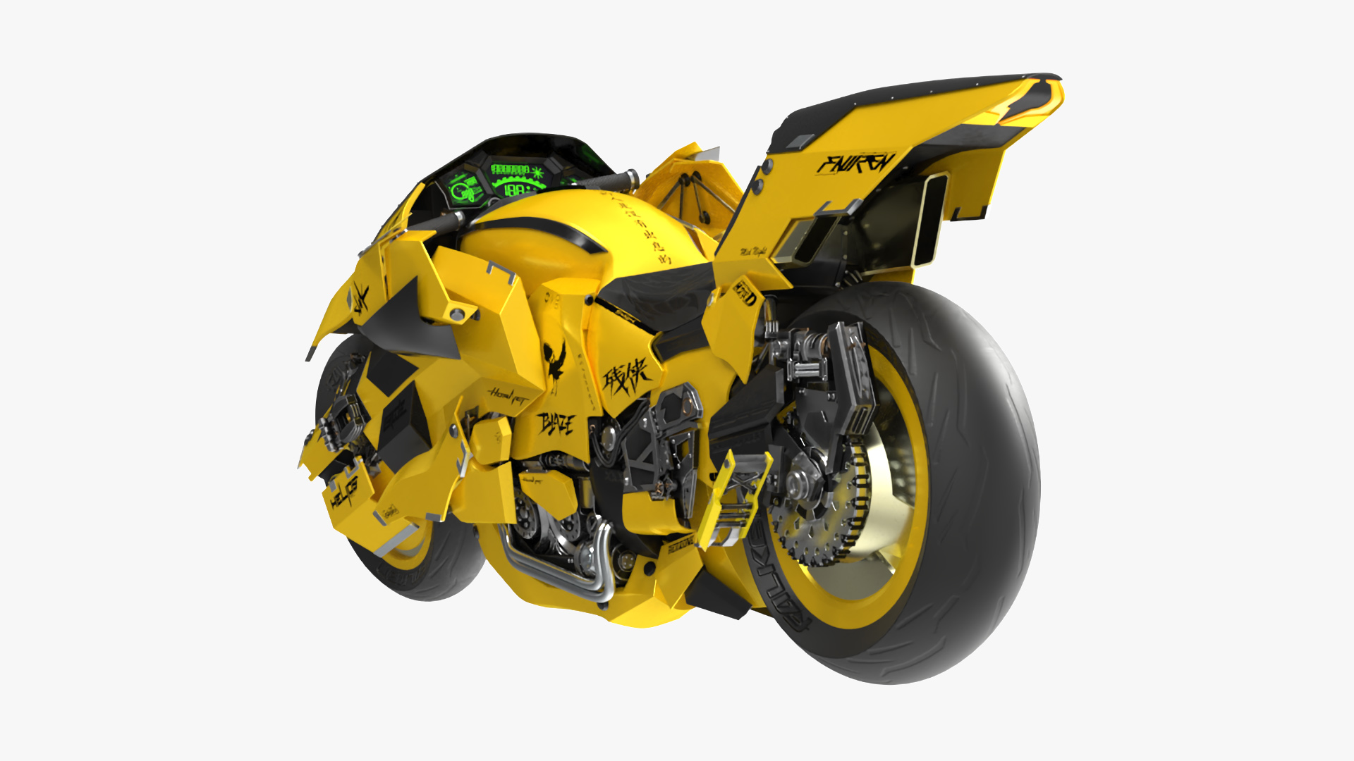 3D model Futuristic Street Racing Motorcycle Yellow Color Rigged