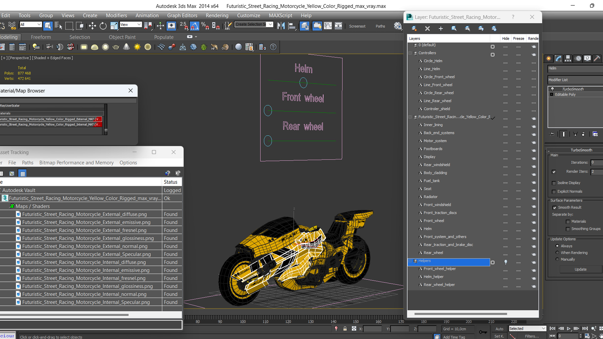 3D model Futuristic Street Racing Motorcycle Yellow Color Rigged