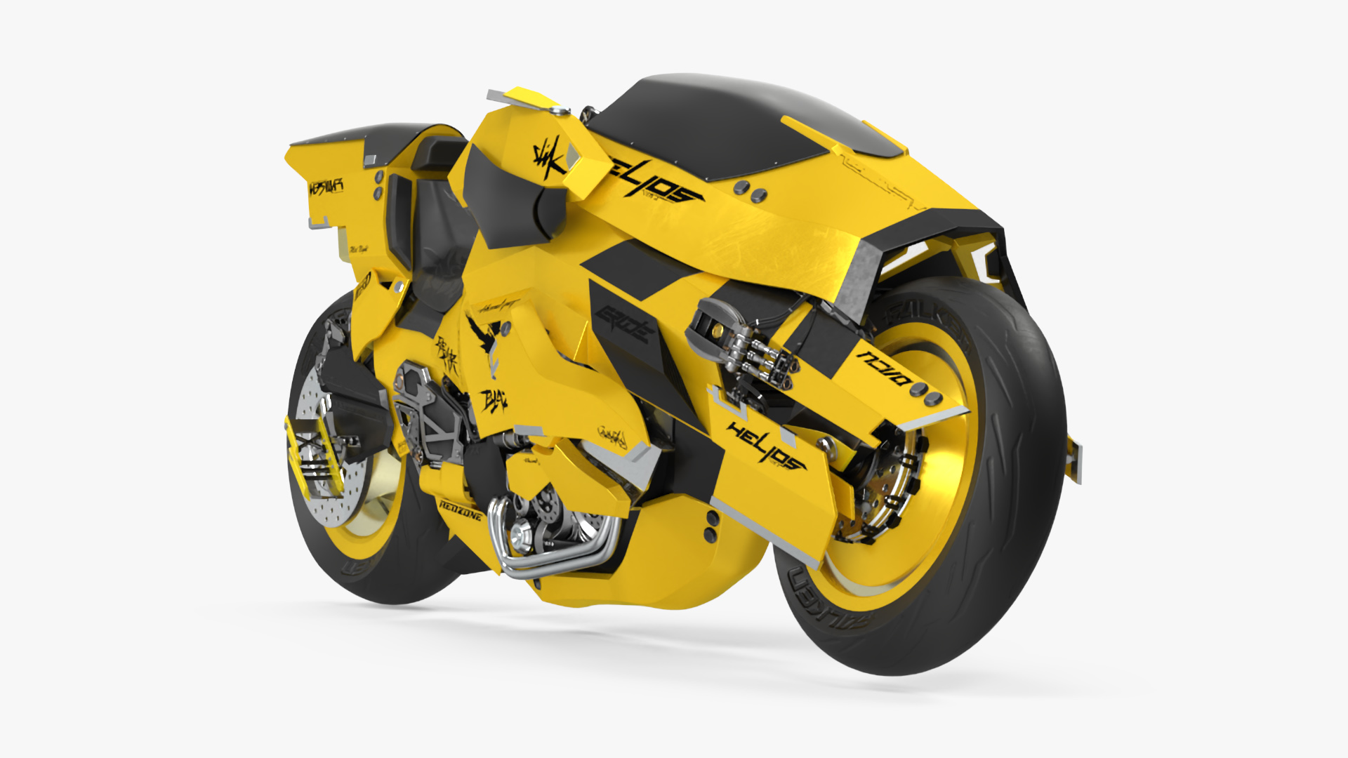3D model Futuristic Street Racing Motorcycle Yellow Color Rigged