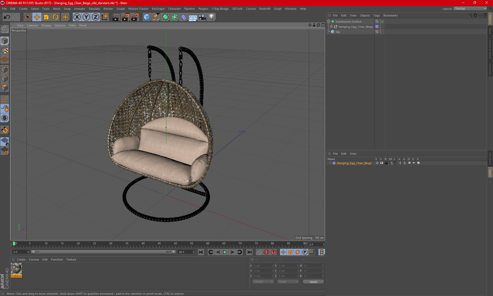 3D Hanging Egg Chair Beige model