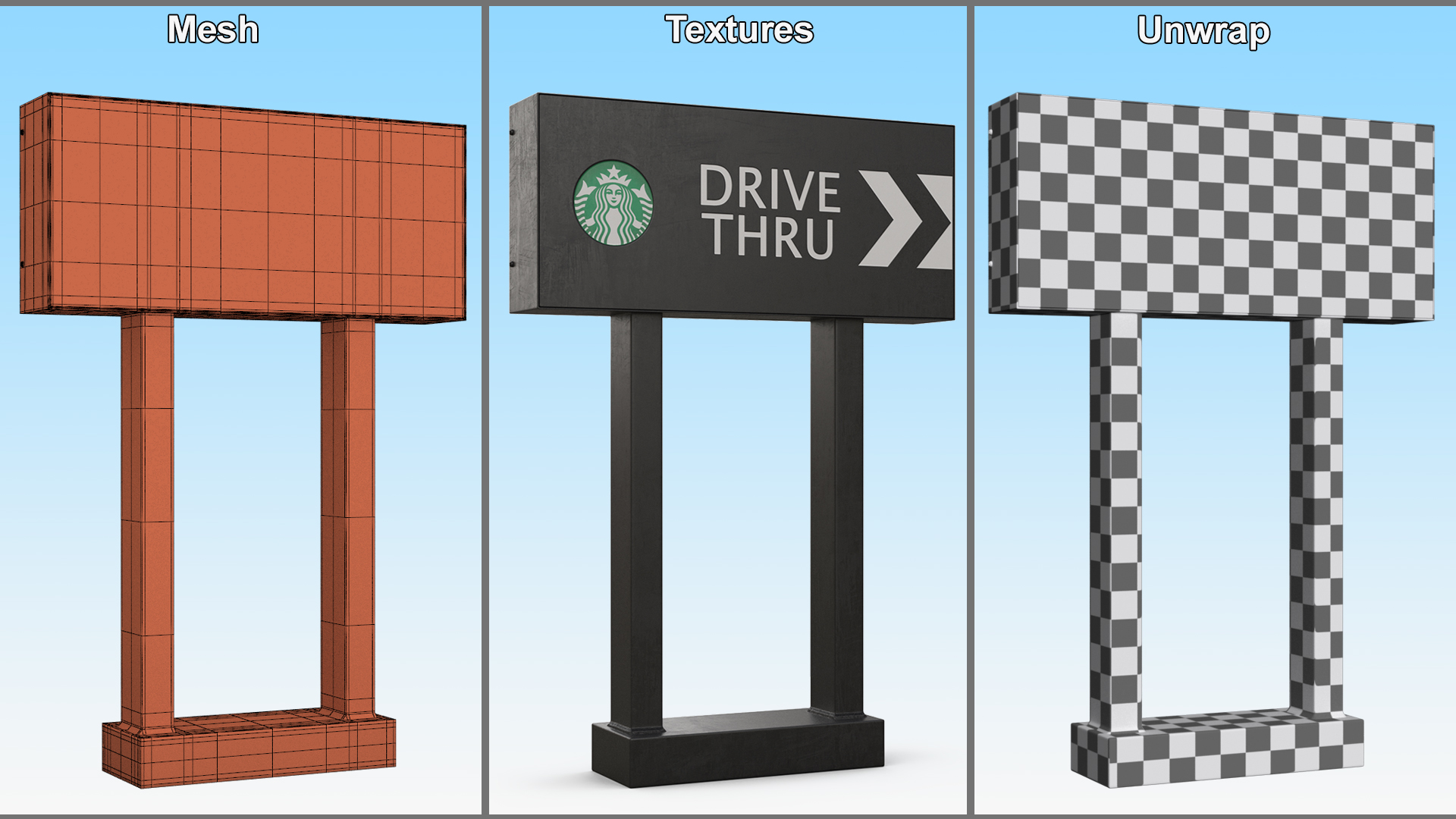 3D model Starbucks Drive Thru Sign