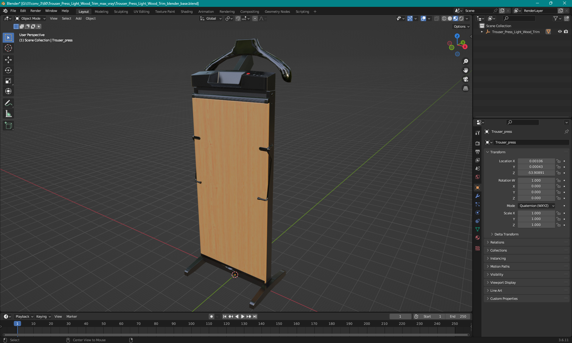 Trouser Press Light Wood Trim 3D model